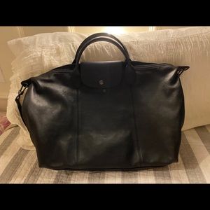Medium Le Pliage Cuir Leather Top Handle Tote